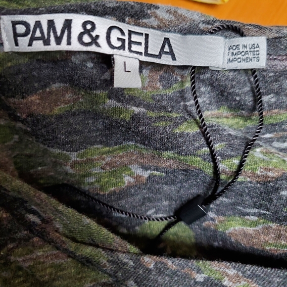 Pam & Gela Zip Camo Print Mini Dress Long Sleeve Green Ruched Distressed L - Picture 11 of 13